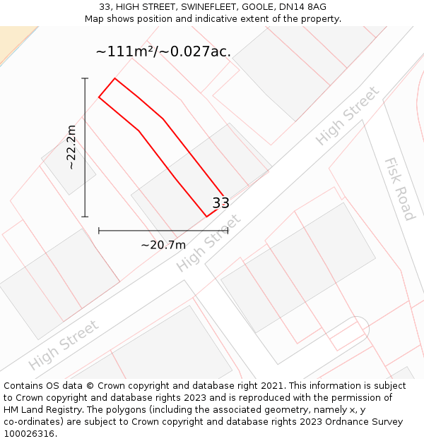 33, HIGH STREET, SWINEFLEET, GOOLE, DN14 8AG: Plot and title map