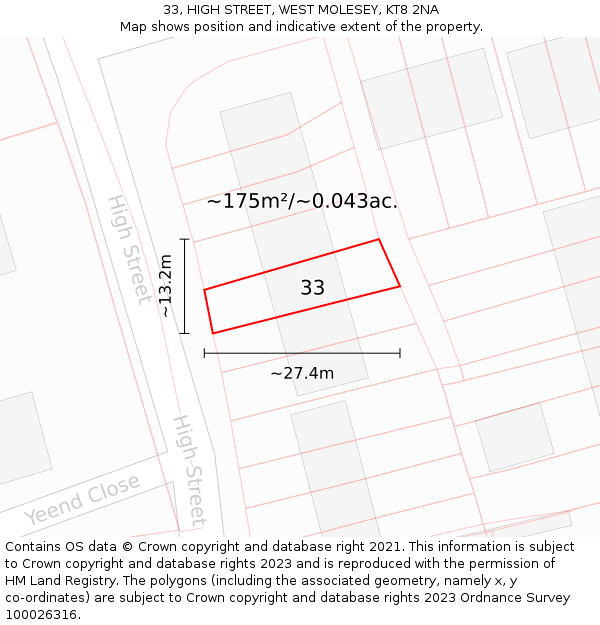 33, HIGH STREET, WEST MOLESEY, KT8 2NA: Plot and title map
