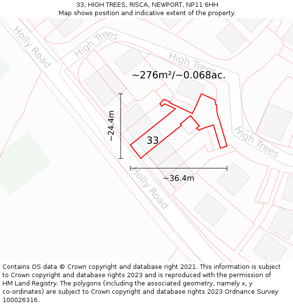 33, HIGH TREES, RISCA, NEWPORT, NP11 6HH: Plot and title map