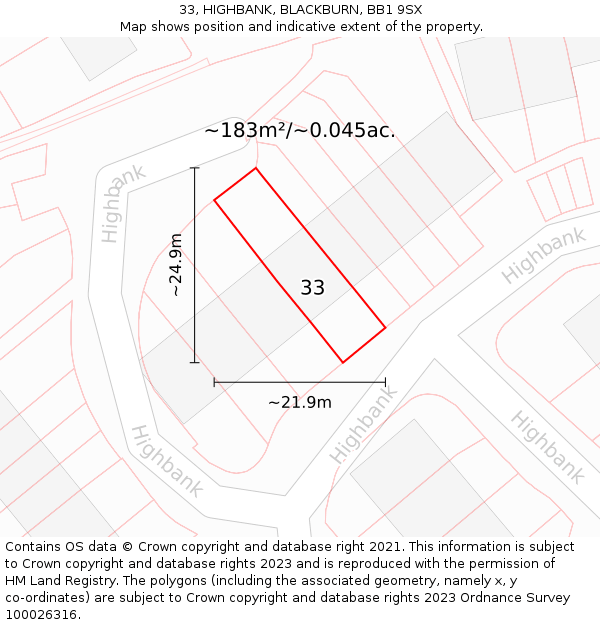 33, HIGHBANK, BLACKBURN, BB1 9SX: Plot and title map