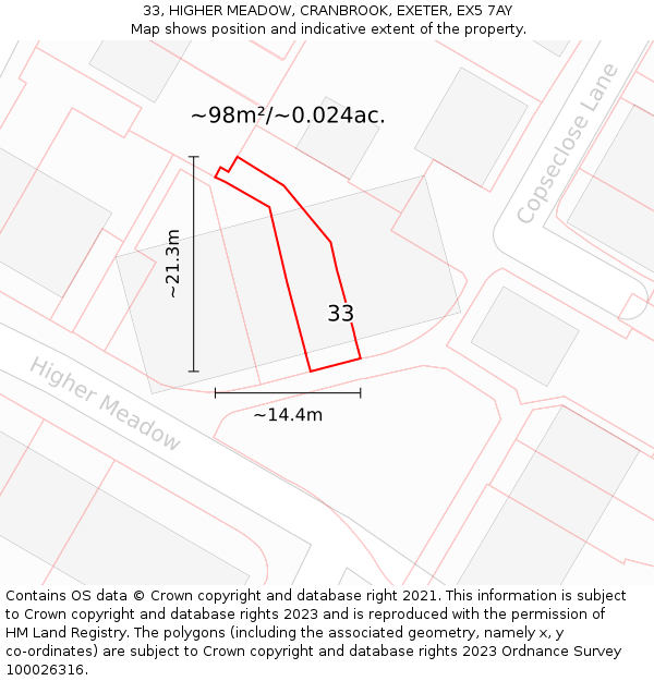 33, HIGHER MEADOW, CRANBROOK, EXETER, EX5 7AY: Plot and title map