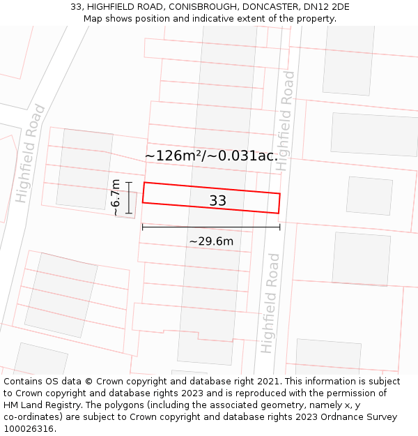33, HIGHFIELD ROAD, CONISBROUGH, DONCASTER, DN12 2DE: Plot and title map