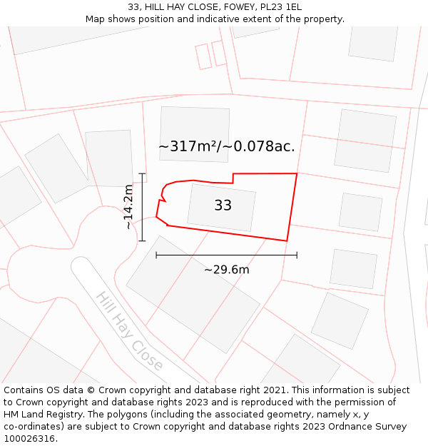 33, HILL HAY CLOSE, FOWEY, PL23 1EL: Plot and title map