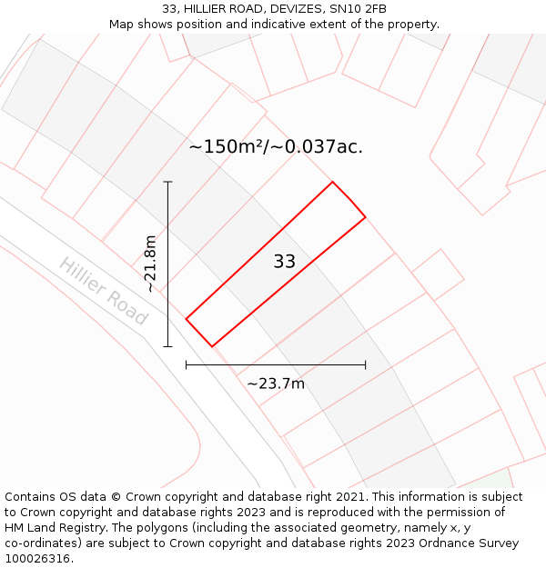 33, HILLIER ROAD, DEVIZES, SN10 2FB: Plot and title map