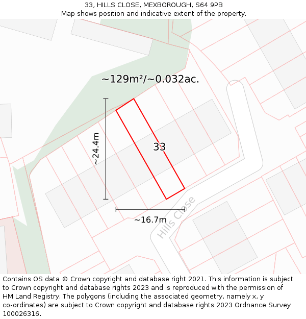 33, HILLS CLOSE, MEXBOROUGH, S64 9PB: Plot and title map