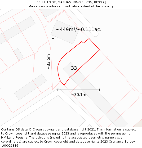 33, HILLSIDE, MARHAM, KING'S LYNN, PE33 9JJ: Plot and title map