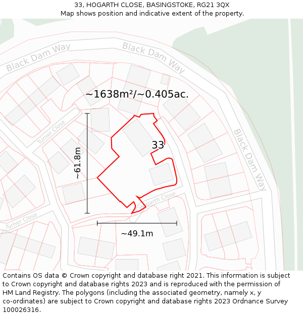 33, HOGARTH CLOSE, BASINGSTOKE, RG21 3QX: Plot and title map