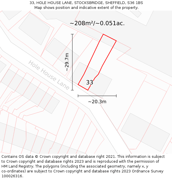 33, HOLE HOUSE LANE, STOCKSBRIDGE, SHEFFIELD, S36 1BS: Plot and title map