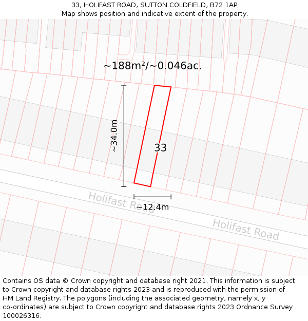 33, HOLIFAST ROAD, SUTTON COLDFIELD, B72 1AP: Plot and title map