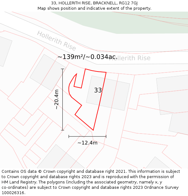 33, HOLLERITH RISE, BRACKNELL, RG12 7GJ: Plot and title map