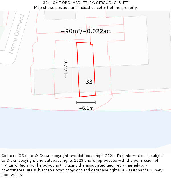 33, HOME ORCHARD, EBLEY, STROUD, GL5 4TT: Plot and title map
