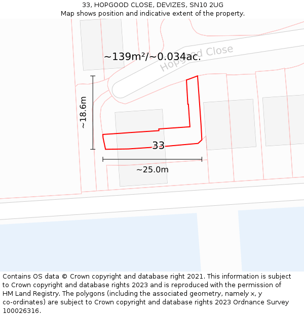 33, HOPGOOD CLOSE, DEVIZES, SN10 2UG: Plot and title map