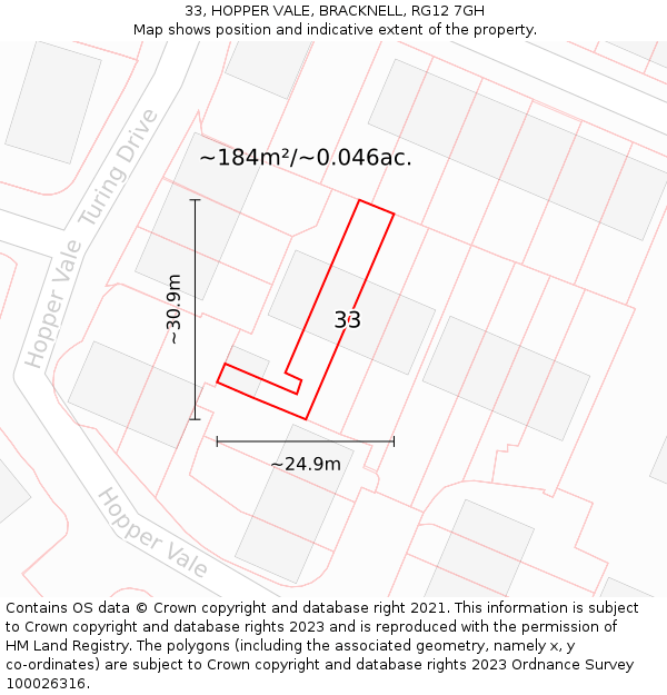 33, HOPPER VALE, BRACKNELL, RG12 7GH: Plot and title map