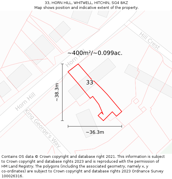 33, HORN HILL, WHITWELL, HITCHIN, SG4 8AZ: Plot and title map