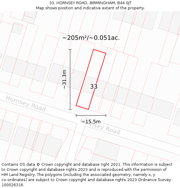 33, HORNSEY ROAD, BIRMINGHAM, B44 0JT: Plot and title map