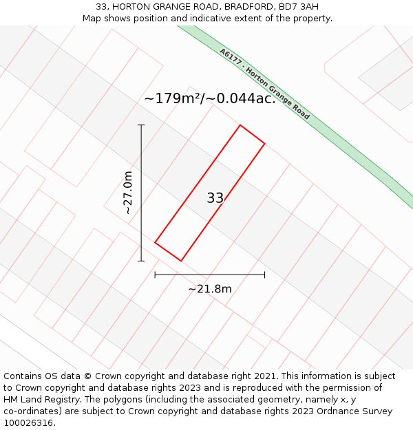 33, HORTON GRANGE ROAD, BRADFORD, BD7 3AH: Plot and title map