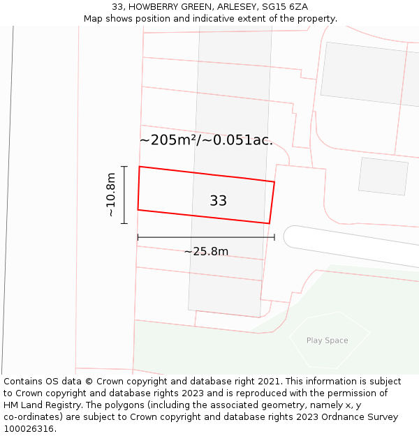 33, HOWBERRY GREEN, ARLESEY, SG15 6ZA: Plot and title map