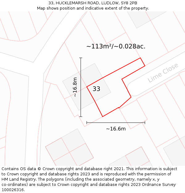 33, HUCKLEMARSH ROAD, LUDLOW, SY8 2PB: Plot and title map