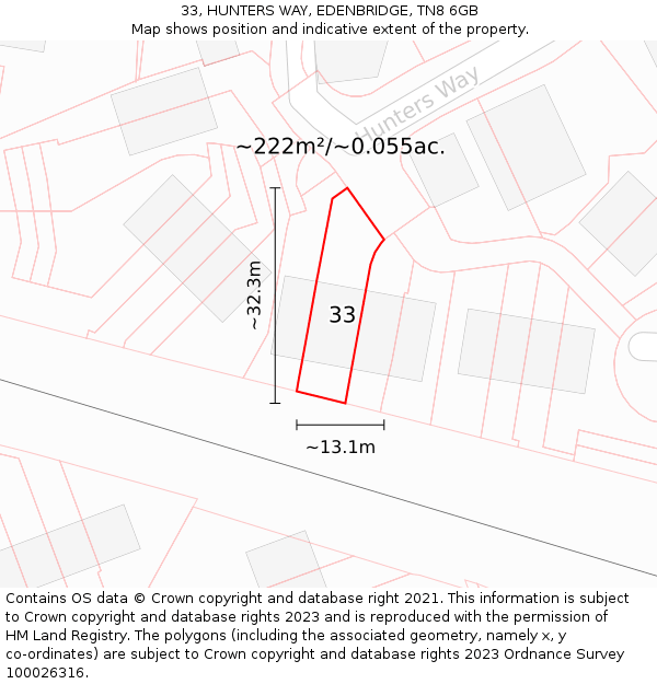 33, HUNTERS WAY, EDENBRIDGE, TN8 6GB: Plot and title map