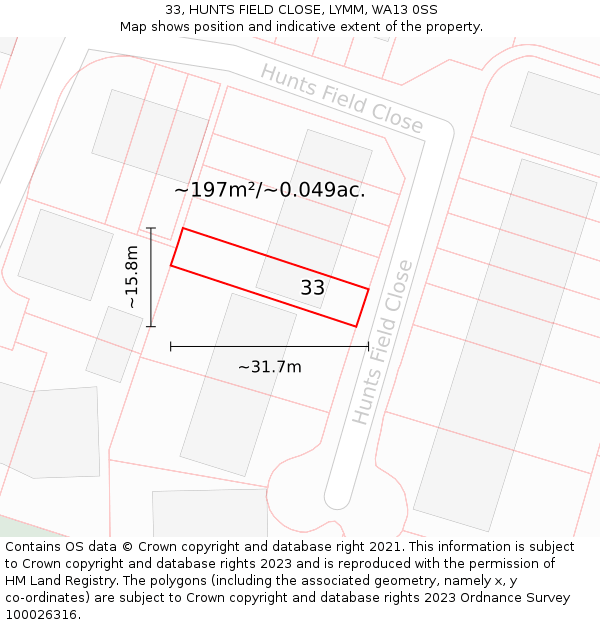 33, HUNTS FIELD CLOSE, LYMM, WA13 0SS: Plot and title map