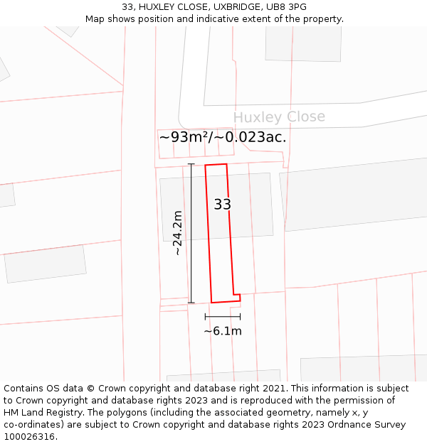 33, HUXLEY CLOSE, UXBRIDGE, UB8 3PG: Plot and title map