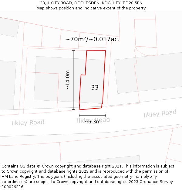 33, ILKLEY ROAD, RIDDLESDEN, KEIGHLEY, BD20 5PN: Plot and title map