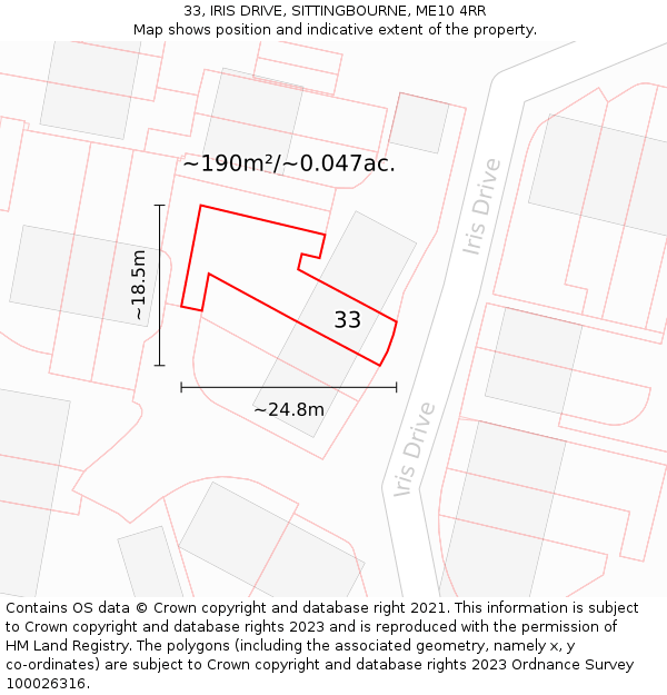 33, IRIS DRIVE, SITTINGBOURNE, ME10 4RR: Plot and title map