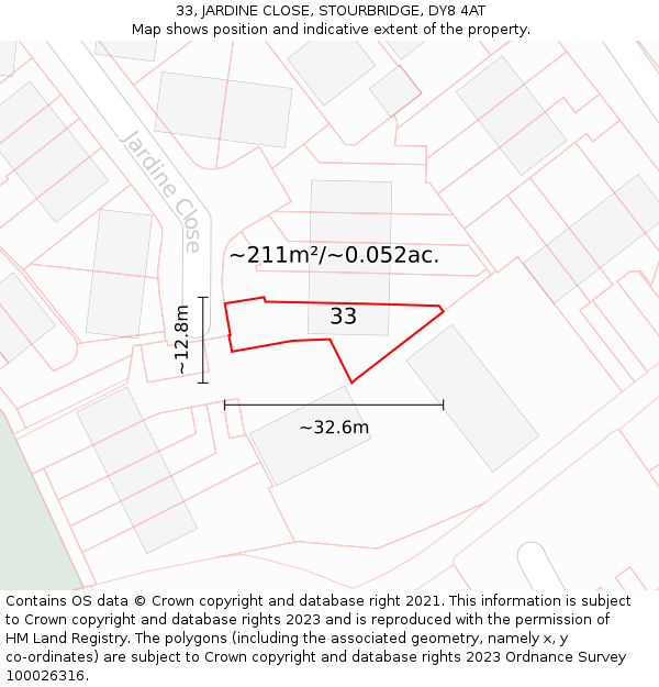 33, JARDINE CLOSE, STOURBRIDGE, DY8 4AT: Plot and title map