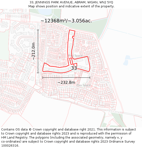 33, JENNINGS PARK AVENUE, ABRAM, WIGAN, WN2 5YQ: Plot and title map