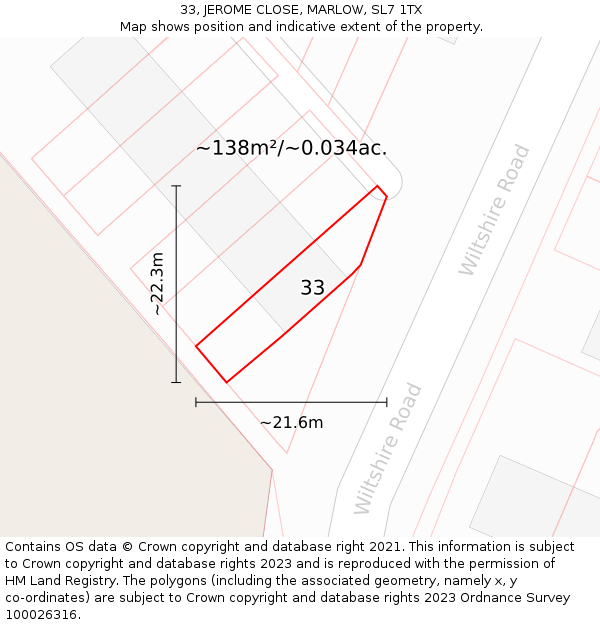 33, JEROME CLOSE, MARLOW, SL7 1TX: Plot and title map