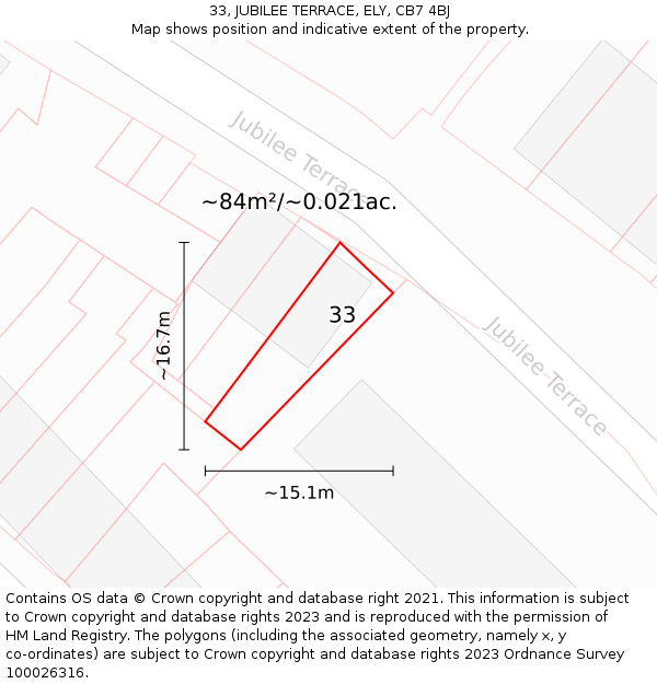 33, JUBILEE TERRACE, ELY, CB7 4BJ: Plot and title map