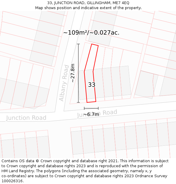 33, JUNCTION ROAD, GILLINGHAM, ME7 4EQ: Plot and title map