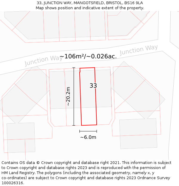 33, JUNCTION WAY, MANGOTSFIELD, BRISTOL, BS16 9LA: Plot and title map