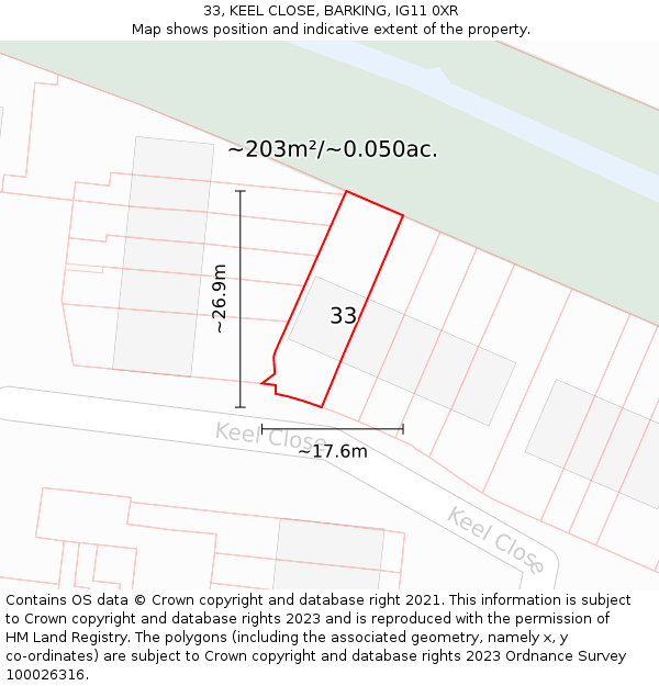 33, KEEL CLOSE, BARKING, IG11 0XR: Plot and title map