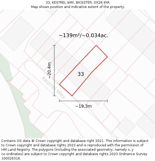 33, KESTREL WAY, BICESTER, OX26 6YA: Plot and title map