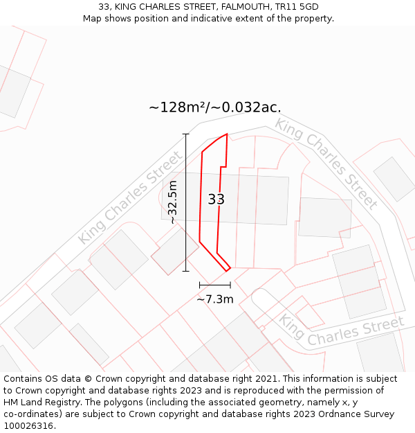 33, KING CHARLES STREET, FALMOUTH, TR11 5GD: Plot and title map
