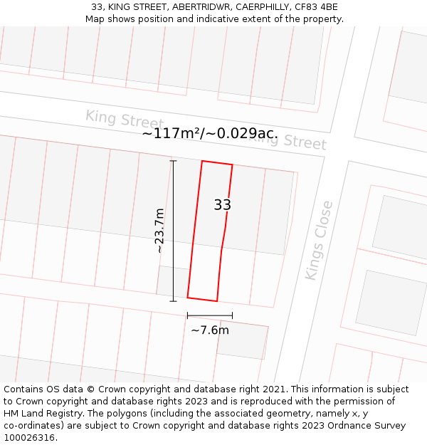 33, KING STREET, ABERTRIDWR, CAERPHILLY, CF83 4BE: Plot and title map