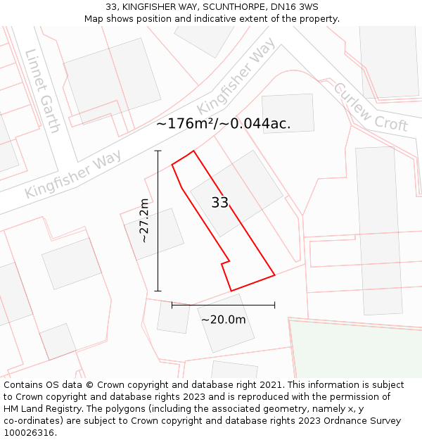 33, KINGFISHER WAY, SCUNTHORPE, DN16 3WS: Plot and title map