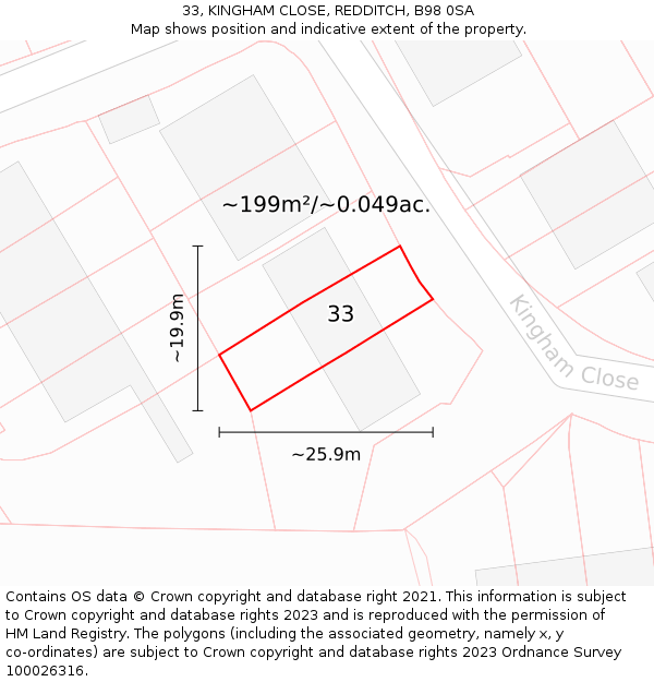 33, KINGHAM CLOSE, REDDITCH, B98 0SA: Plot and title map