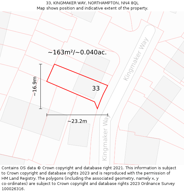 33, KINGMAKER WAY, NORTHAMPTON, NN4 8QL: Plot and title map
