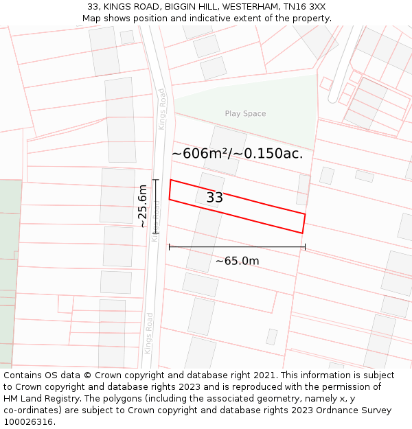 33, KINGS ROAD, BIGGIN HILL, WESTERHAM, TN16 3XX: Plot and title map