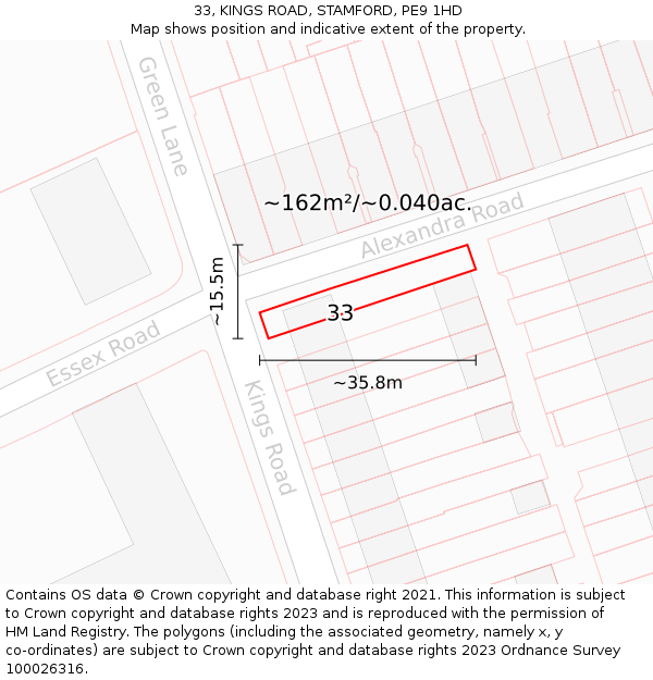 33, KINGS ROAD, STAMFORD, PE9 1HD: Plot and title map