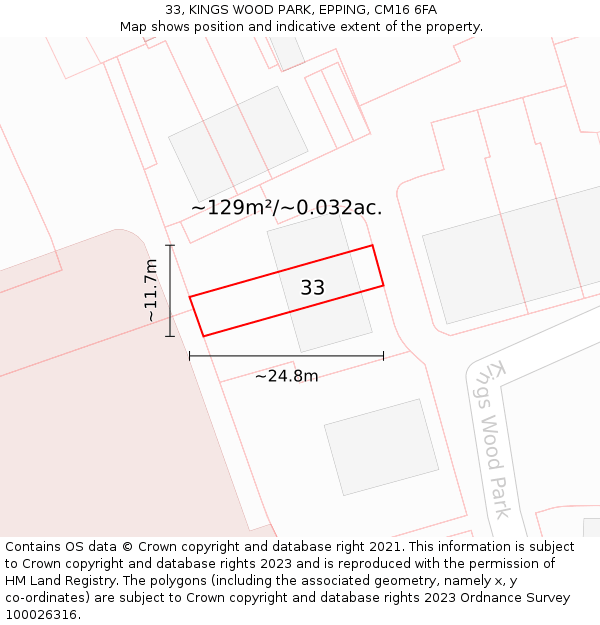 33, KINGS WOOD PARK, EPPING, CM16 6FA: Plot and title map
