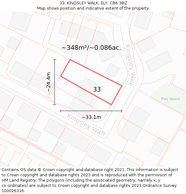 33, KINGSLEY WALK, ELY, CB6 3BZ: Plot and title map