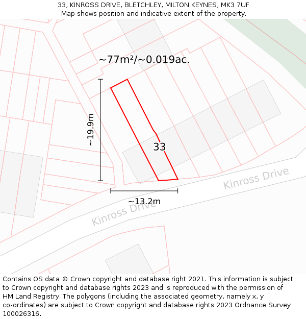 33, KINROSS DRIVE, BLETCHLEY, MILTON KEYNES, MK3 7UF: Plot and title map