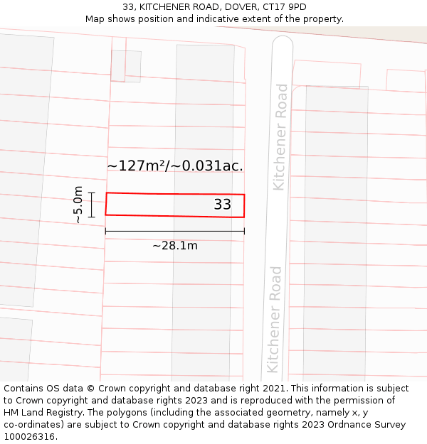 33, KITCHENER ROAD, DOVER, CT17 9PD: Plot and title map