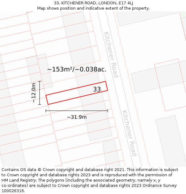 33, KITCHENER ROAD, LONDON, E17 4LJ: Plot and title map