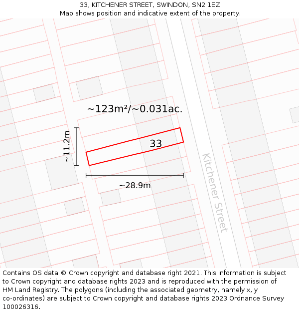 33, KITCHENER STREET, SWINDON, SN2 1EZ: Plot and title map