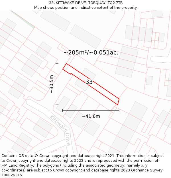 33, KITTIWAKE DRIVE, TORQUAY, TQ2 7TR: Plot and title map
