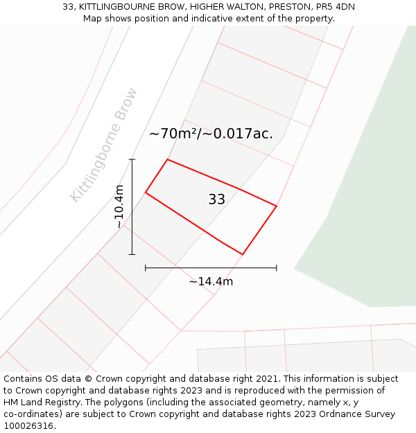 33, KITTLINGBOURNE BROW, HIGHER WALTON, PRESTON, PR5 4DN: Plot and title map